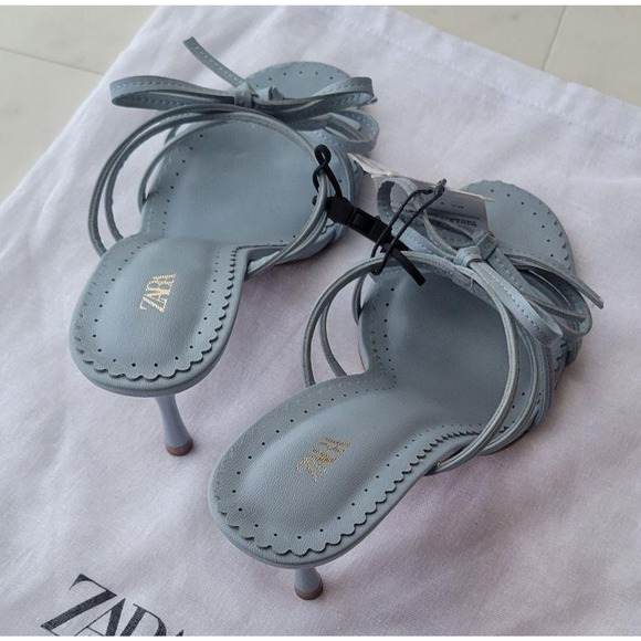 ZARA Strappy Bow Heels Light Blue NWT | Sizes 7.5 & 8 - Picture 12 of 16